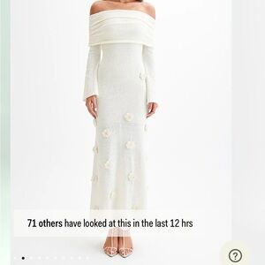 Meshki White Off Shoulder knit rose maxi Dress KiKi